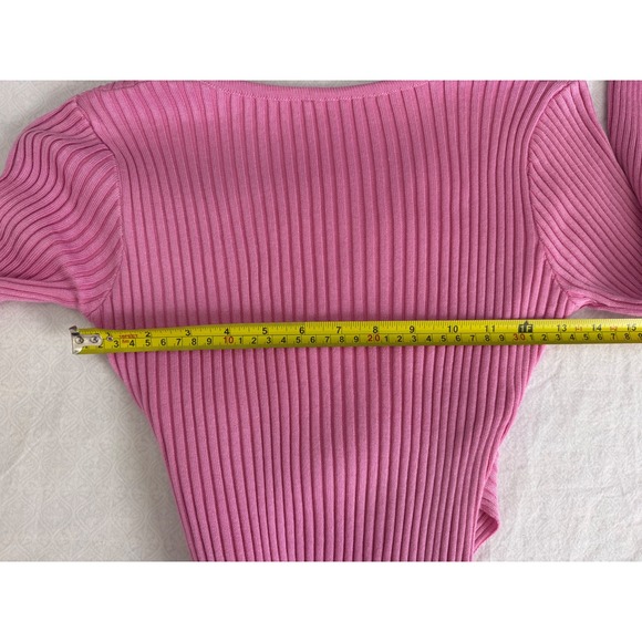 Pink Long Sleeve Dress V Neck Ribbed Knit Sweater Dress size S/M stretchy - Picture 6 of 6
